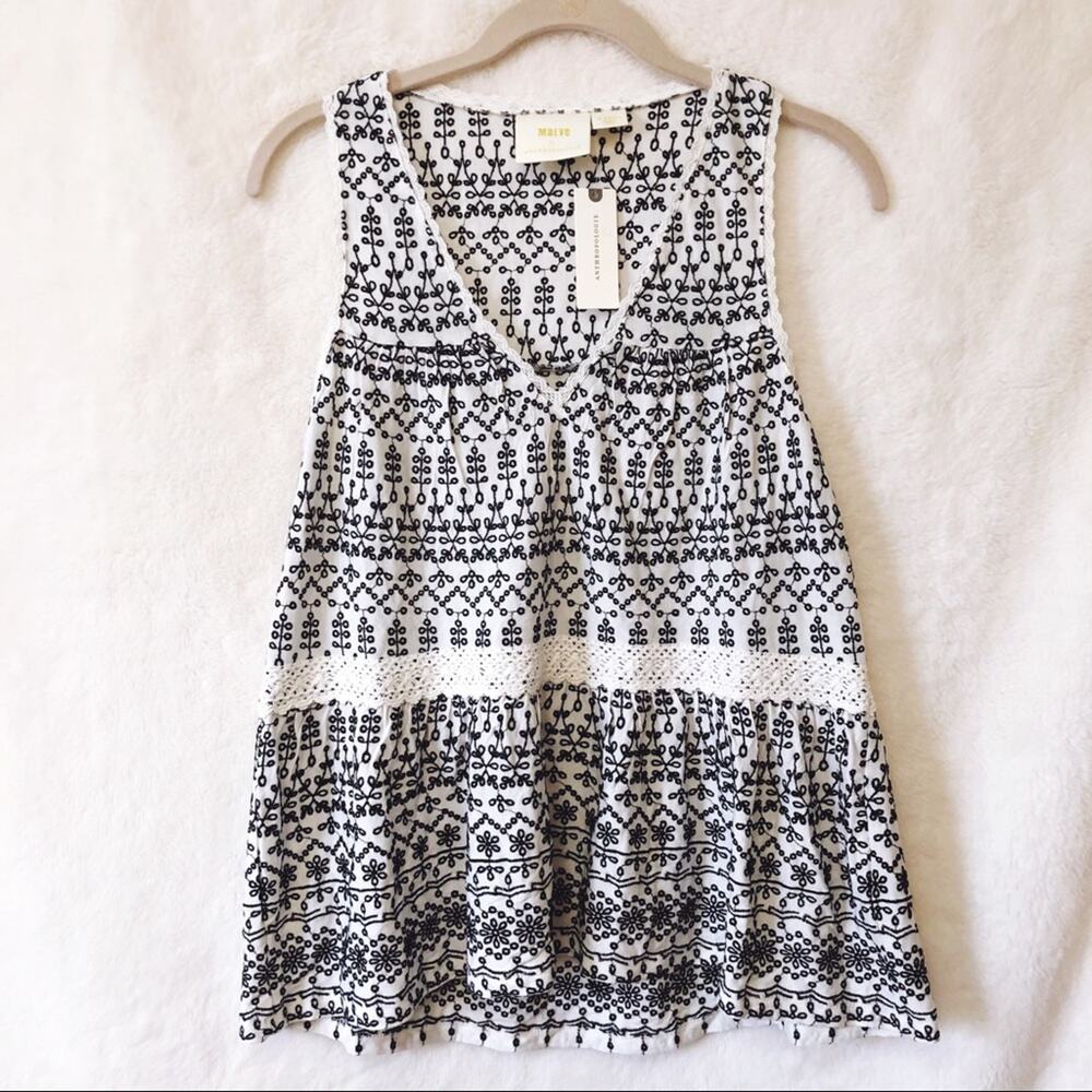 Anthropologie Ivory Cammie Embroidered Peplum Top